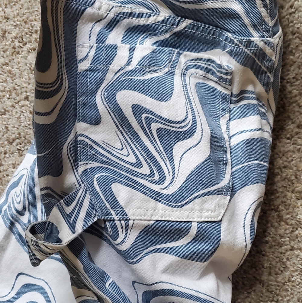 PacSun Swirl Print Carpenter Pants - Blue & White - Picture 6 of 7